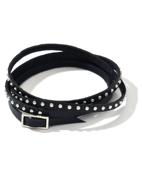Bracelet enroulé à rivets — noir — Cuir chaines hard techno homme et femme