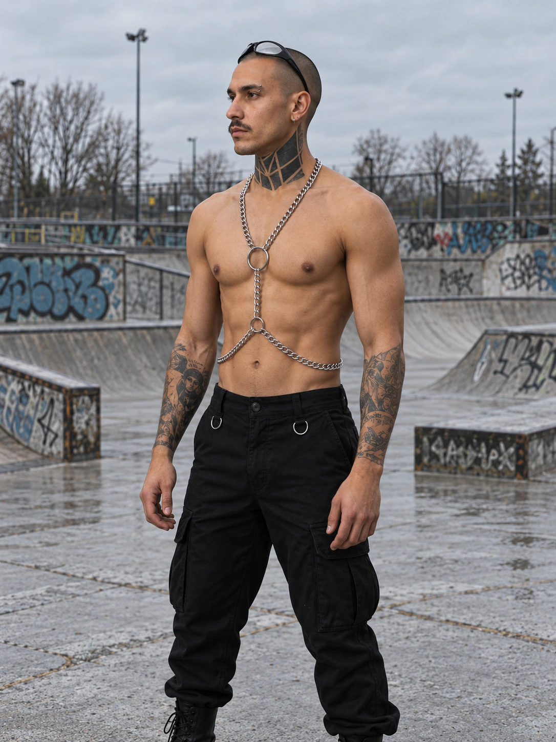 Chaîne de corps en métal — géométrique minimaliste — Cuir chaines hard techno homme