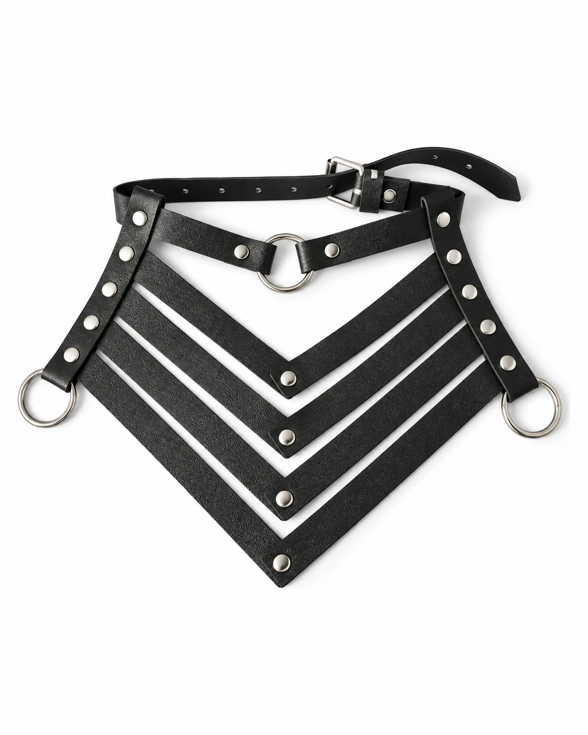 Collier ras-du-cou large à rivets — similicuir noir — Cuir chaines hard techno femme