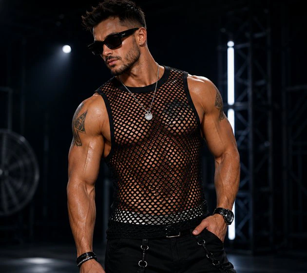 Débardeur Filet Mesh — Noir — T-shirt hard techno homme
