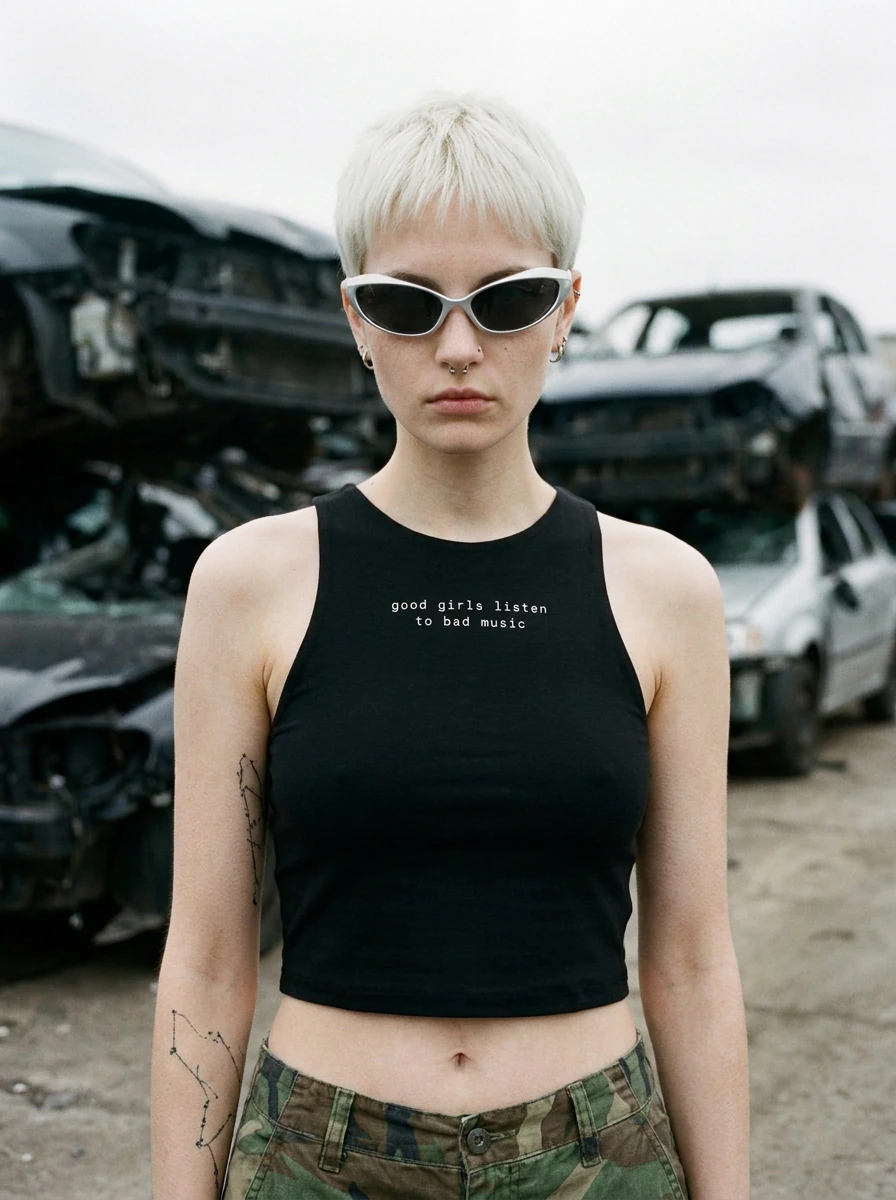 Débardeur Noir pour Femme - Good girls — T-shirt hard techno femme
