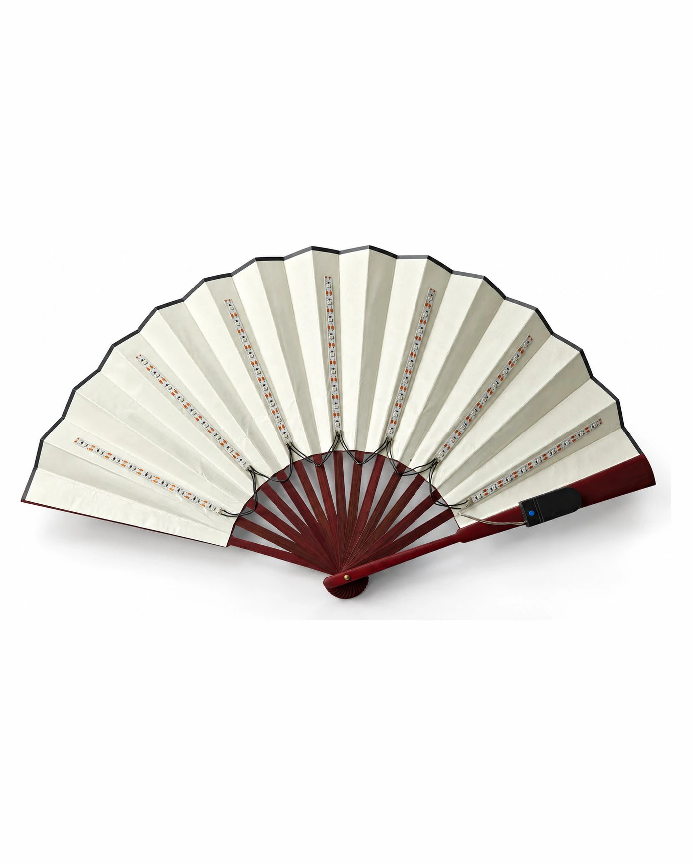 Éventail LED — Grand éventail pliant lumineux — Indispensable rave homme et femme blanc / rouge