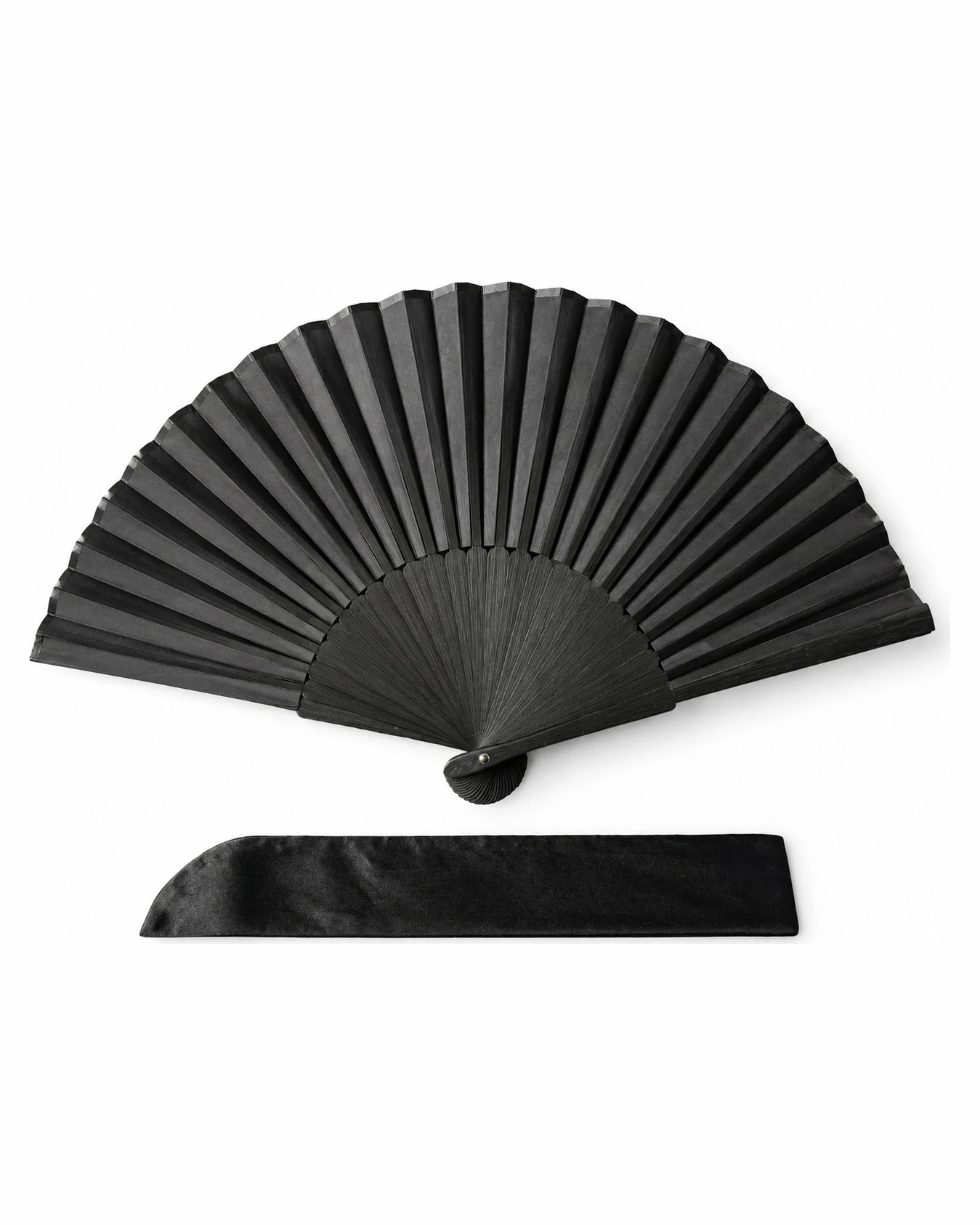 Éventail pliant noir — bambou & tissu — Indispensable rave homme et femme