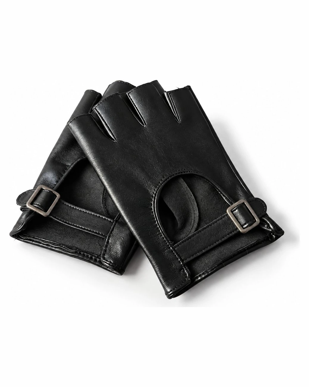 Gants mitaines en similicuir — noir — Cuir chaines hard techno homme et femme