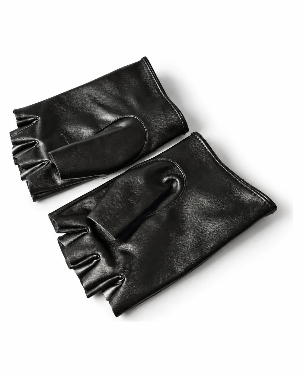 Gants mitaines en similicuir — noir — Cuir chaines hard techno homme et femme