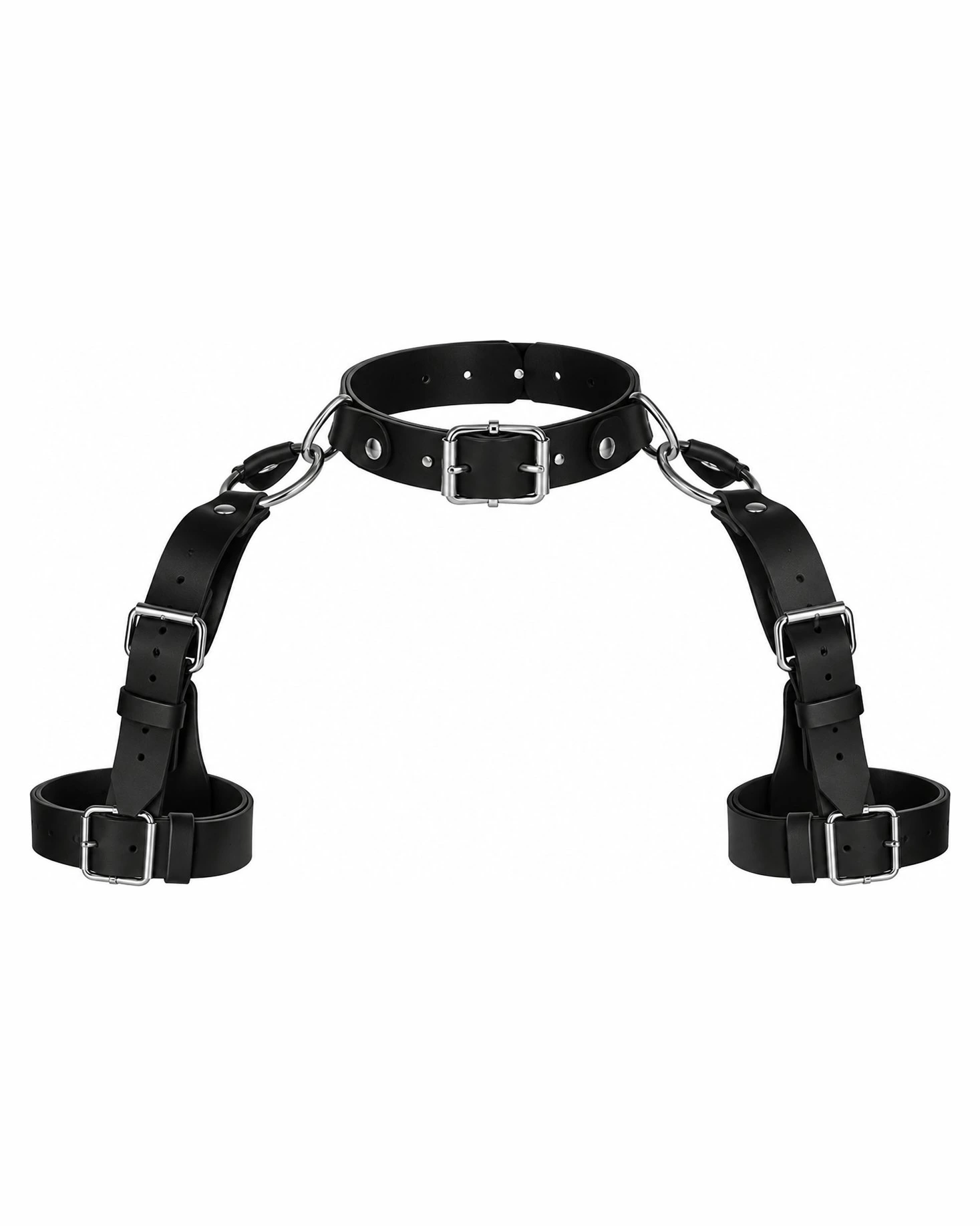 Harnais de poitrine avec collier et brassards — similicuir noir — Cuir chaines hard techno homme