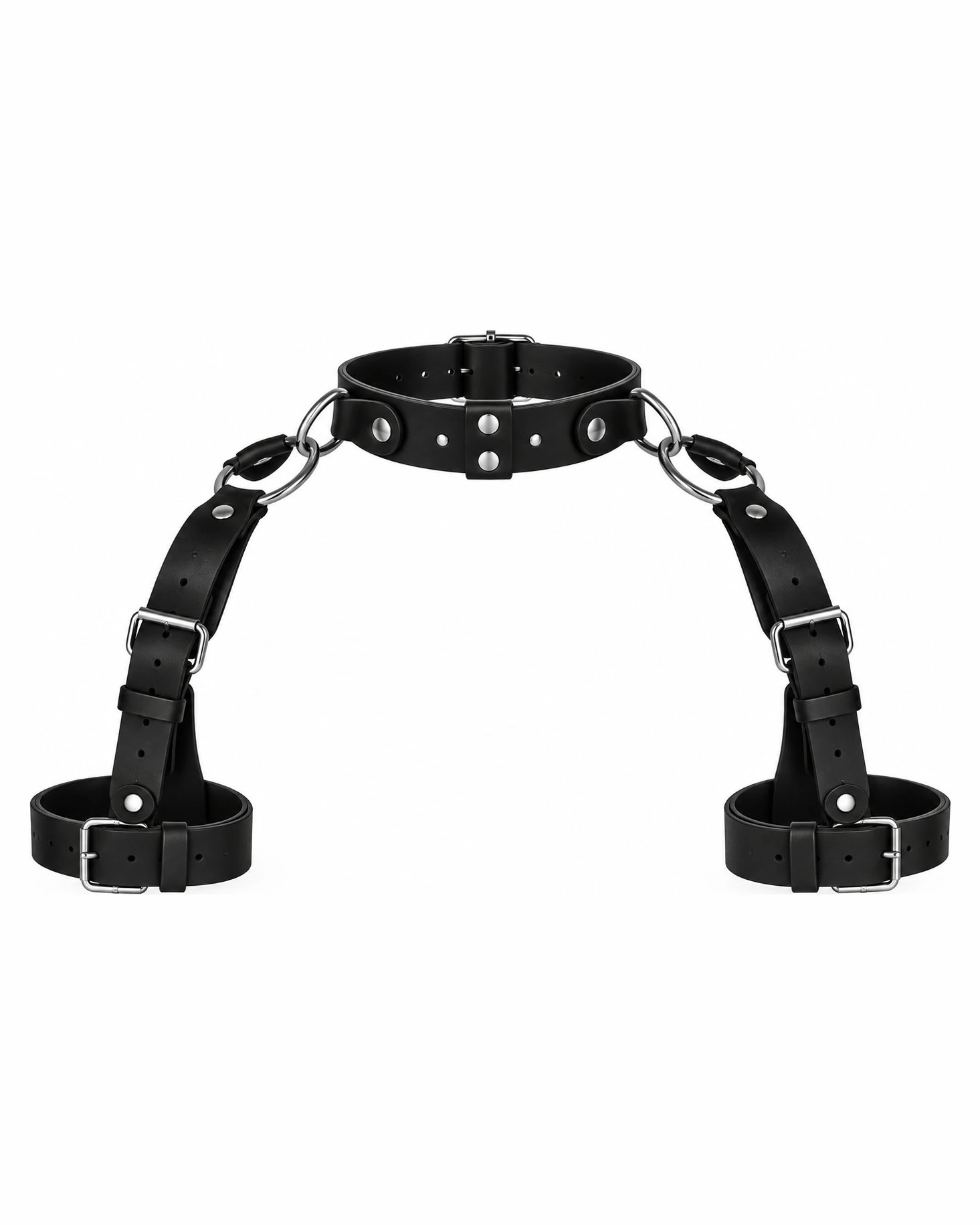 Harnais de poitrine avec collier et brassards — similicuir noir — Cuir chaines hard techno homme