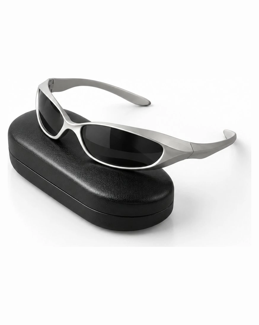 Lunettes de sport futuristes Y2K — monture enveloppante gris et noir — Accessoire rave gris clair / noir