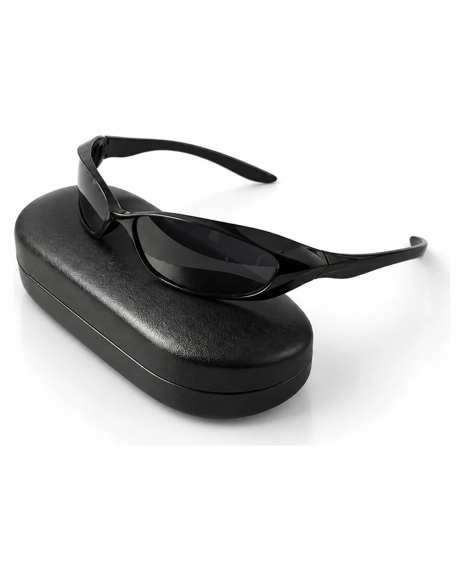 Lunettes de sport futuristes Y2K — monture enveloppante noir — Accessoire rave homme et femme
