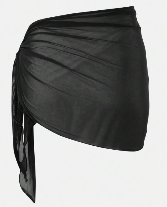 Paréo Mesh — Jupe portefeuille transparente — Accessoire rave femme noir